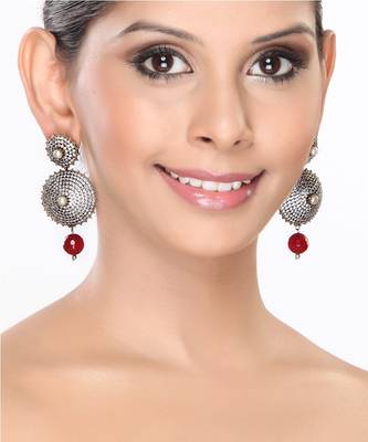Pave Set Cz With Pearl And Ruby Circular Earrings For Mother'S Day 1