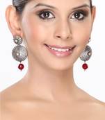 Pave Set Cz With Pearl And Ruby Circular Earrings For Mother'S Day