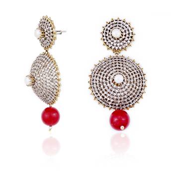 Pave Set Cz With Pearl And Ruby Circular Earrings For Mother'S Day 3