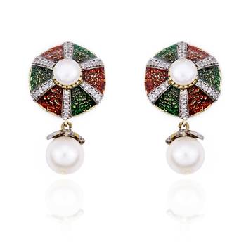 Enamel  Cz And Pearl Earrings For Mother'S Day 2