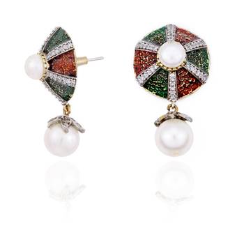 Enamel  Cz And Pearl Earrings For Mother'S Day 3