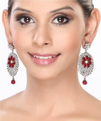 Channel Set Cz And Rubies Dangler Earrings For Mother'S Day 1