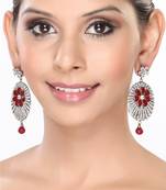 Channel Set Cz And Rubies Dangler Earrings For Mother'S Day