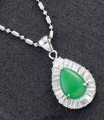 Tear Drop Agate And Cz Silver Pendant For Mother'S Day