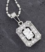 Emerald Cut Cz And Steel Pendant For Mother'S Day