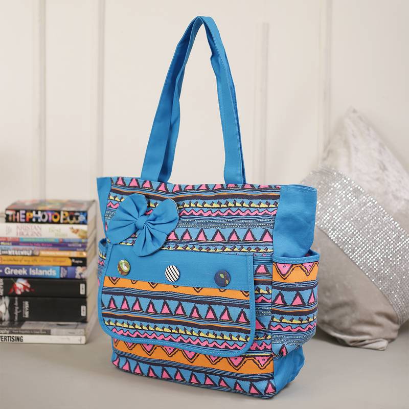 Cool Blue Contemporary Print Hand Bag For Mother'S Day