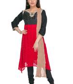 Red embroidered georgette cotton-kurtis