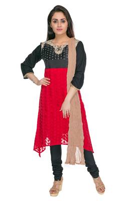 Red embroidered georgette cotton-kurtis 2