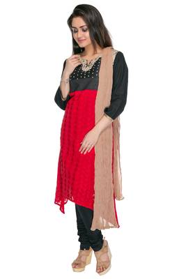 Red embroidered georgette cotton-kurtis 3