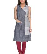 Grey embroidered cotton-kurtis