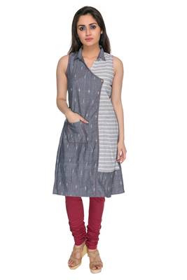 Grey embroidered cotton-kurtis 2