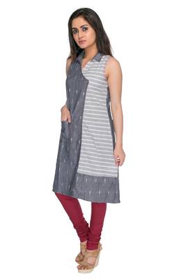 Grey embroidered cotton-kurtis 3
