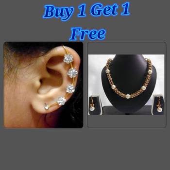 Buy 1 Get 1 Free Golden Damru Stone Necklace Set 1