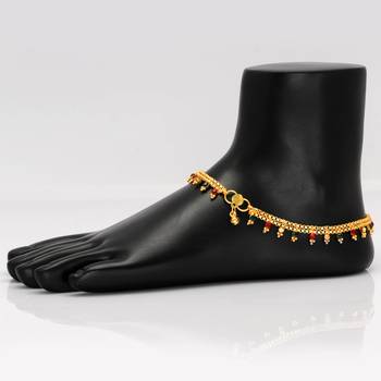 Maroon And Green Color Glass Stone Anklets 2