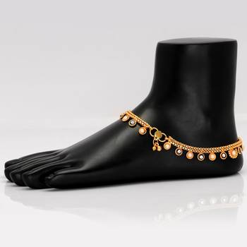 White Color Glass Stone Traditional Anklets 2
