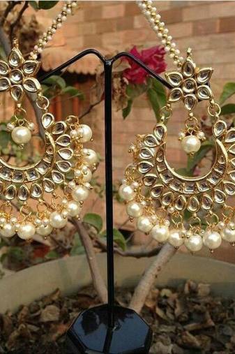 White Kundan Chandbali Earrings