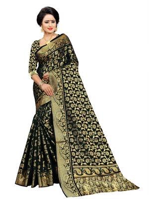 Black Woven Jacquard Saree With Blouse 1