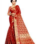 Red Woven Jacquard Saree With Blouse