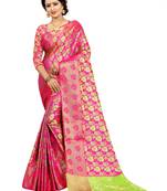 Pink Woven Jacquard Saree With Blouse