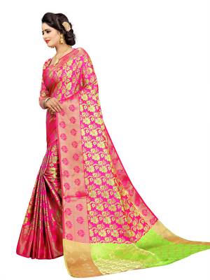 Pink Woven Jacquard Saree With Blouse 2