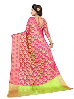 Pink Woven Jacquard Saree With Blouse 4