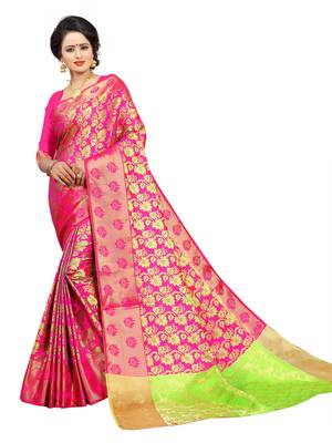 Pink Woven Jacquard Saree With Blouse 5