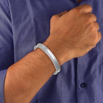 Dimensional Silver Rhodium 316L Surgical Stainless Steel Openable Cuff Kada Bracelet Boys Men 3