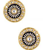 Traditional Fire Large Black Round Kundan Meenakari Stud Earring Girls Women