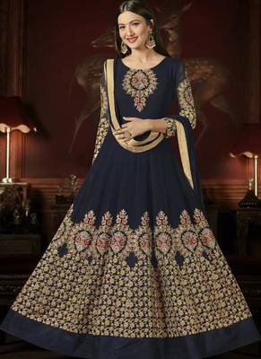 Navy Blue Georgette Bollywood Salwar Kameez Online 1