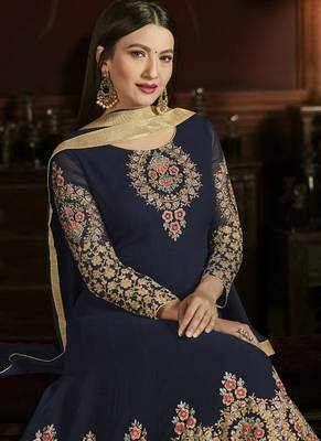 Navy Blue Georgette Bollywood Salwar Kameez Online 2