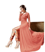 dark peach embroidred georgette semi stitched salwar with dupatta 
