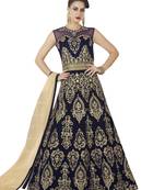 Navy blue embroidered velvet semi stitched salwar with dupatta