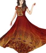Maroon printed art silk party wear gown