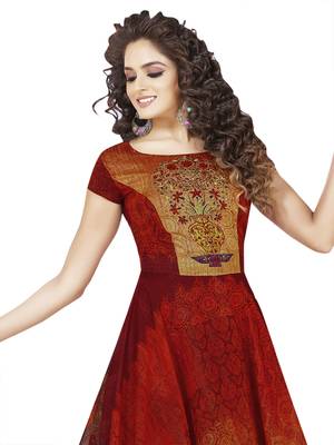 Maroon printed art silk party wear gown 3