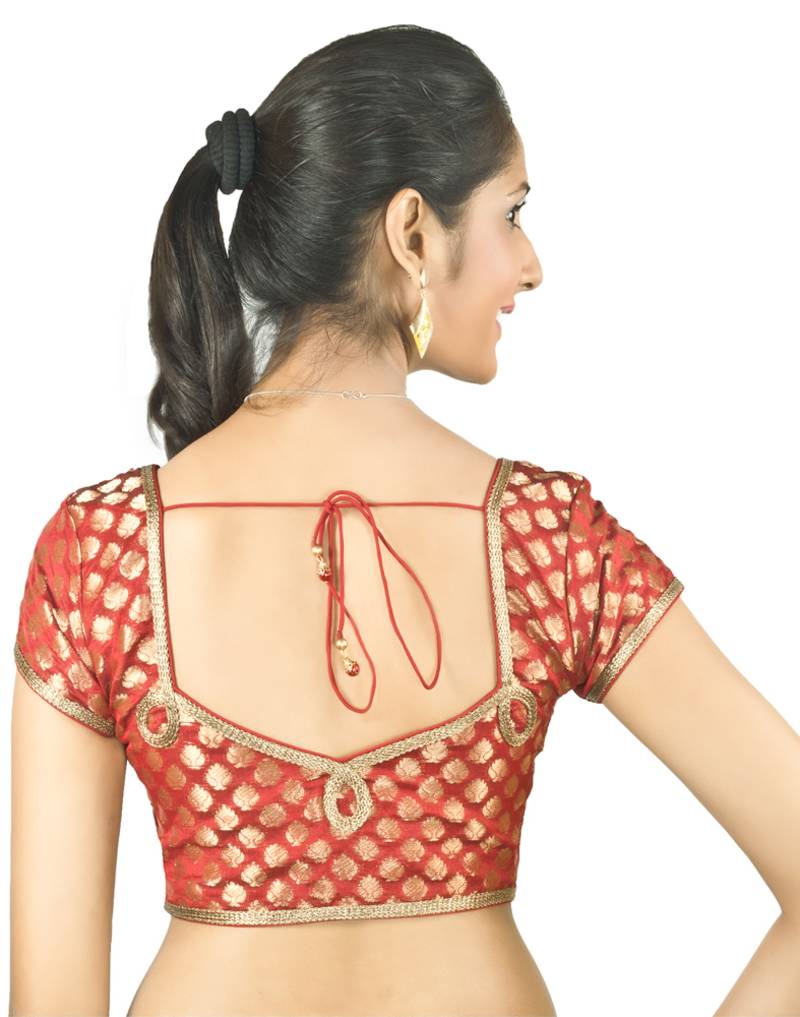 Red Padded Blouse With Lace Formation On The Back