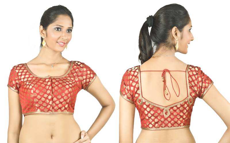 Red Padded Blouse With Lace Formation On The Back