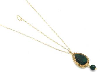 Big Stone Maang Tikka And Matha Patti Decorated With Crystal And Pearl Drop 3