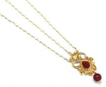 Golden Textured Maang Tikka And Matha Patti Decorated With Kundan And Crystal 2