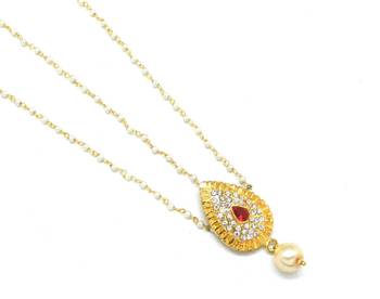 Pear Shaped Maang Tikka And Matha Patti Decorated With Crystal And Pearl Drop 3