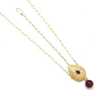 Pear Shaped Maang Tikka And Matha Patti Decorated With Crystal And Pearl Drop 1