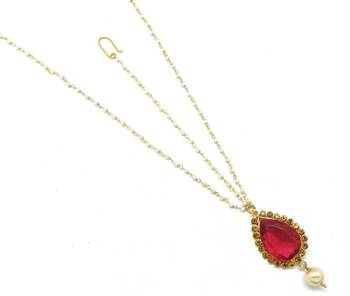 Big Stone Maang Tikka And Matha Patti Decorated With Crystal And Pearl Drop 1