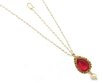 Big Stone Maang Tikka And Matha Patti Decorated With Crystal And Pearl Drop 2