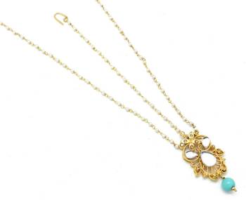 Golden Textured Maang Tikka And Matha Patti Decorated With Kundan And Crystal 1