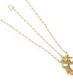 Golden Textured Maang Tikka And Matha Patti Decorated With Kundan And Crystal