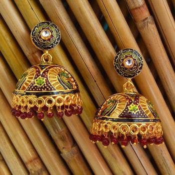 Traditional Meenakari Gold Plated Tokri Jhumka Earrings For Women 3
