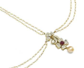 Flower Maang Tikka And Matha Patti Decorated With Crystals And Pearl Drop 2