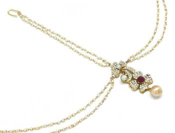 Flower Maang Tikka And Matha Patti Decorated With Crystals And Pearl Drop 4