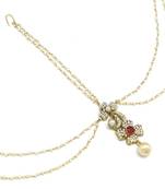 Flower Maang Tikka And Matha Patti Decorated With Crystals And Pearl Drop