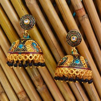 Traditional Meenakari Gold Plated Tokri Jhumka Earrings For Women 3