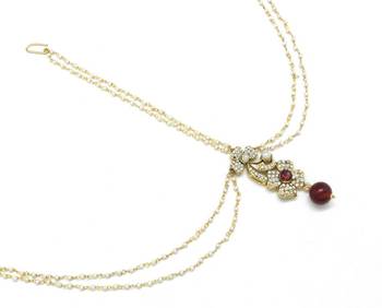 Flower Maang Tikka And Matha Patti Decorated With Crystals And Pearl Drop 1